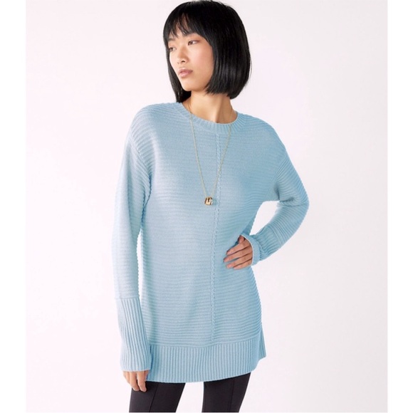NWT Nine West Long Ribbed Metallic Sparkle Baby Blue Knit Pullover Sweater Tunic - Picture 1 of 9